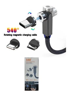 Buy 3-in-1 540°Rotating Nylon Braided Data Sync Magnetic Charging Cable Black in Saudi Arabia