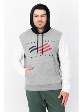 اشتري Men Hooded Long Sleeve Brand Logo Sweatshirt, Heather Grey/Navy Blue Combo في الامارات