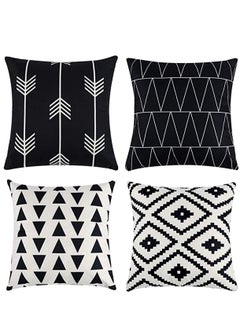 Buy Set of 4 Pillowcases Decorative Geometric Square 18 x Inches Throw Pillow Covers - Modern Pattern Linen Cushion Case for Sofa Couch Bed Home Car Office Decor in UAE