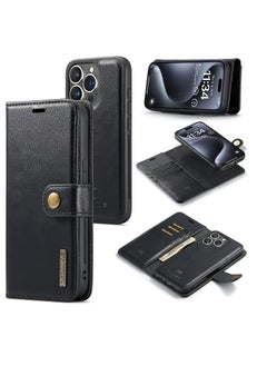 Buy Case Compatible with iPhone 16 Pro Max, Wallet Case with 4 Card Slots and Strong Magnetic Shockproof PU Interior Case, PU Leather Magnetic Flip Cover for iPhone 16 Pro Max (Black) in Saudi Arabia