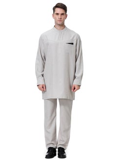 اشتري Muslim Arab Men Thobe Thawb Kaftan Suit Grey في السعودية