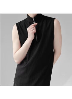 Buy Sleeveless T-shirt vest mens solid color summer Korean fashion brand sports casual Pleated vest waistcoat sleeveless wearBlack Black in Saudi Arabia