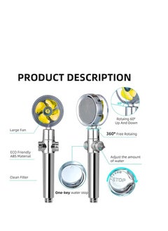 اشتري Adjustable Rotating Fan Turbine Shower Head With Filter - High Pressure Water Saver - Multi-Color في مصر