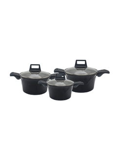 Buy Alsaif 6-Piece Non-Stick Aluminum Cookware Set With Bakelite Handles And Glass Covers  20 24 28 Black in Saudi Arabia