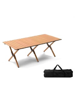 Buy Portable Roll Up Picnic Table With Carry Bag Folding Camping Tables Light Weight Aluminum Frame And Wooden Table For 4 To 6 Peoples For Camping Travel Patio And Garden in UAE
