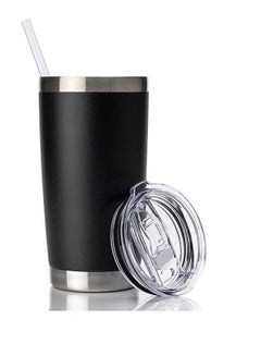Buy 20 oz Lid & Straw, Stainless Steel Vacuum Coffee Mug (Black, 1 Pack) in UAE