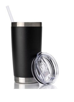 اشتري 20 oz Lid & Straw, Stainless Steel Vacuum Coffee Mug (Black, 1 Pack) في الامارات