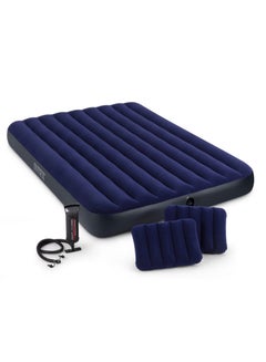 Buy Flocked Double Air Bed Set with 2 Pillows and 1 Inflator 152*203*25CM in Saudi Arabia