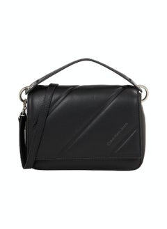 Buy Women's Quilted Boxy Flap Crossover Handbag - Faux Leather, Black in Saudi Arabia