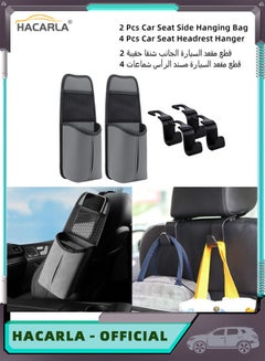 Buy 2 Pcs Car Seat Side Organizer Hanging Tissue Holder Box Dispenser Bag Storage Pocket And 4 Pcs Car Seat Headrest Hooks Back Seat Brackets For Purse Coats Umbrellas Grocery Handbag in UAE
