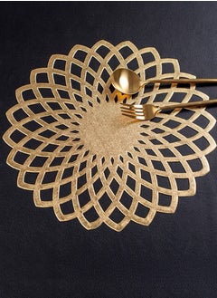 اشتري Set Of 6 Round Table Place Mats Gold Geometric 14inch, PVC Place Mat Vinyl Hollow Out Heat Insulation Washable Gold Table Mats for Dining Table 38x38CM, Geometric Pattern في الامارات