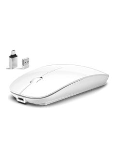 اشتري Wireless Mouse for Laptop Bluetooth Mouse for MacBook Pro/Air/Mac/iPad/Chromebook/Computer Dual Mode Silent Cordless Mouse with USB C Adapter (White) في الامارات