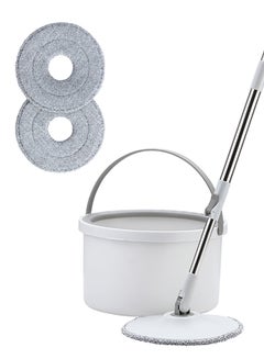 Buy Spin Mop - White | Brush Spin Mop Bucket System - Easy Wring, 360° Spin - Streak Free Floor Cleaning - 2 Microfiber Mop Heads in Saudi Arabia