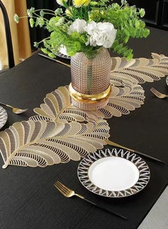 Buy 1-Piece European Style Hot Stamping Gold in Color Leaf Shape Hollow Out Dining Placemat/ Coffee Table Mat PVC Golden 93 x 32 Centimeter in UAE