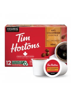 Buy Tim Hortons 100% Colombian, Medium Dark Roast Coffee, Single-Serve K-Cup Pods Compatible with Keurig Brewers, 12ct K-Cups, Red in UAE