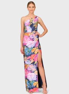 Buy One Shoulder Front Slit Printed Dress in UAE