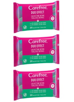 اشتري Pack Of 3 Carefree Intimate Wipes Green Tea And Aloe Vera 20pcs في السعودية