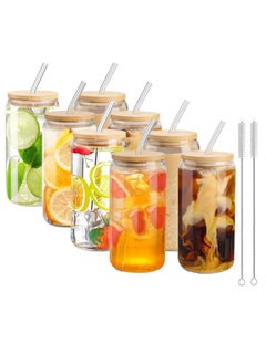 Buy Tycom Drinking Glasses with Bamboo Lids and Glass Straw, 500ml Beer Can Shaped Glass Cups, Tumbler Cup Ideal For Beer, Tea, Soda, Iced Coffee (8pc, 500ml) in UAE