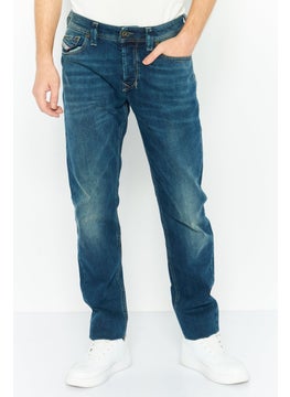 Buy Men Regular  Fit Washed Stretchable Denim Jeans, Blue in UAE