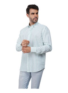 اشتري Coup Regular Fit Strip Shirt For Men Color Green في مصر