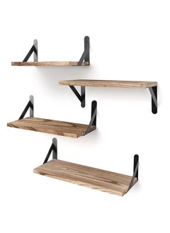 Buy Floating Shelves Rustic Wood Shelves 4 Sets of Wall Mounted Shelf for Bathroom Decor Bedroom Living Room and Plants Carbonized Black in UAE