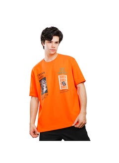 اشتري COUP Loose Fit Printed T-Shirt For Men - Orange - M في مصر