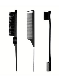 Buy 3 Pieces Hair Styling Comb Set Teasing Hair Rat Tail Comb Edge Brush for Edge and Back Brushing, Combing Slicking Hair Black in UAE