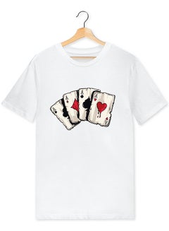 Buy Oversize Graphics Printed Loose Tee Short Sleeve Round Neck Collar Casual White Tshirt Aces in UAE