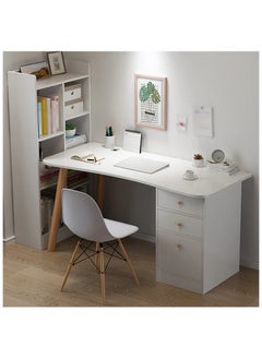 Buy Gaming desk and modern multi-functional desk for computers, games, writing and studying, with a shelf for books and others, equipped with storage drawers and a cabinet, in white colour. in Saudi Arabia