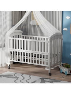 Buy Wooden Babies Bed with Elegant Design With Iron Base 3 Heights and Mosquito Net High Quality Wood For 0-4 Years 120x60cm in Saudi Arabia