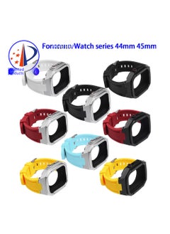 Buy Metal Case Mod Kit for Apple Watch 45mm iWatch S8/7 BK silicone black shell red belt iWatch 44/45mm in Saudi Arabia