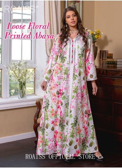 اشتري Women's V-Neck Long-Sleeved Dress Floral Pattern Embroidery Front Arabian Robe في الامارات