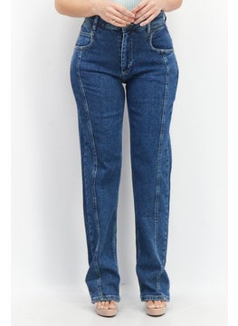 Buy Women Regular Fit Solid Stretchable Denim, Blue in UAE