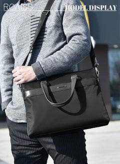 Buy Casual Oxford Business Briefcase Classic Large Messenger Bag Soft Waterproof Wear-resistant Top Handle Handbag for Men Travel Office Work Black in Saudi Arabia
