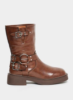 Buy Buckle Embellished Ankle Length Boots in Saudi Arabia