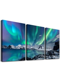 اشتري farmhouse Wall Art Aurora Scenery Painting on Canvas Wall decorations for living room Stretched and Framed Canvas Paintings 3 piece bedroom bathroom wall decor for office Home Decor art في الامارات