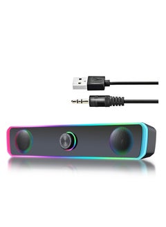 Buy Computer Speakers for PC Desktop Monitor, Bluetooth 5.3, USB Powered Computer Soundbar with LED RGB Light, Knob Volume Control, 3.5mm Aux Input, HiFi Stereo Gaming Speakers for Desktop in Saudi Arabia