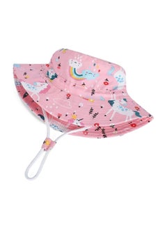 Buy Kids Wide Brim Bucket Hat for Baby Girls, Summer Protection Bucket Hats with Adjustable Chin Strap, Foldable Outdoor Hat Beach Cap, Summer Animal Hat, Pink - Ages 2-6 in UAE