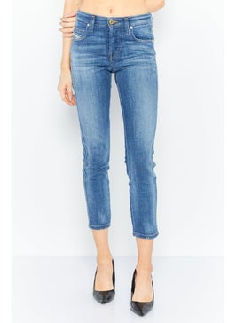 Buy Women Slim Fit Washed Stretchable Jeans, Denim Blue in UAE