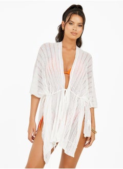 Buy Front Tie Crochet Knit Kimono in Saudi Arabia