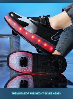 اشتري Single Round Walking Shoes LED Lights Shoes Light Up Boys And Girls Children Roller Skates USB Charge Black في الامارات