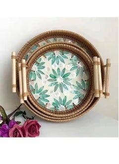 Buy Set of 3 Rattan Tray Decorative Serving Tray Round Wicker Tray Dinner Tray Table Set Rustic Decorative Tray for Breakfast Drinks Snack Tray Basket Tray Coffee Table Tray (3 SET) in UAE