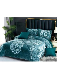 Buy COMFY 6 PC GREEN FLORAL SOFT & LUXURIOUS FAUX FUR COMFORTER SET in UAE