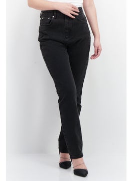 Buy Women Regular Fit Plain Stretchable Denim, Black in Saudi Arabia