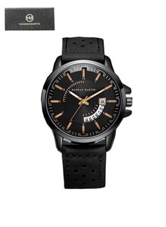 Buy Hannah Martin Men Sport Quartz Waterproof Wrist Watch Black Leather Chronograph in UAE