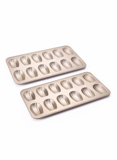 Buy Nonstick Madeleine Pan 2 Pack 12-Cavity Heavy Duty Madeleine Cookies Trays for Oven Baking, Warp Resistant Shell Shape Madeleine Mold Cake Pan, Champagne Gold in UAE