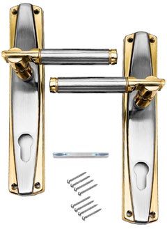 Buy Pair Of Door Handles With Lock Slot Golden/Silver Color in Saudi Arabia