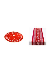 Buy 2 in 1 Beautiful Tree And Elk Printed Table Runner With 90 Cm Tree Skirt in UAE