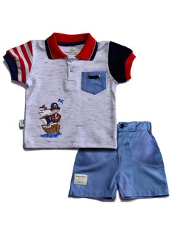 Buy Pirate Baby set with Print T-Shirt And Shorts for Boys Blue in Egypt