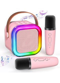 اشتري Mini Karaoke Machine for Kids Adults, Portable Bluetooth Karaoke Speaker with 2 Wireless Mics and LED Color Lights,Karaoke Gifts for Girls and Boys Birthday Home Party(Pink) في السعودية